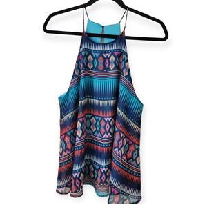 Everly Geometric High Neck Swing Halter Sleeveless Blouse Women Sz M